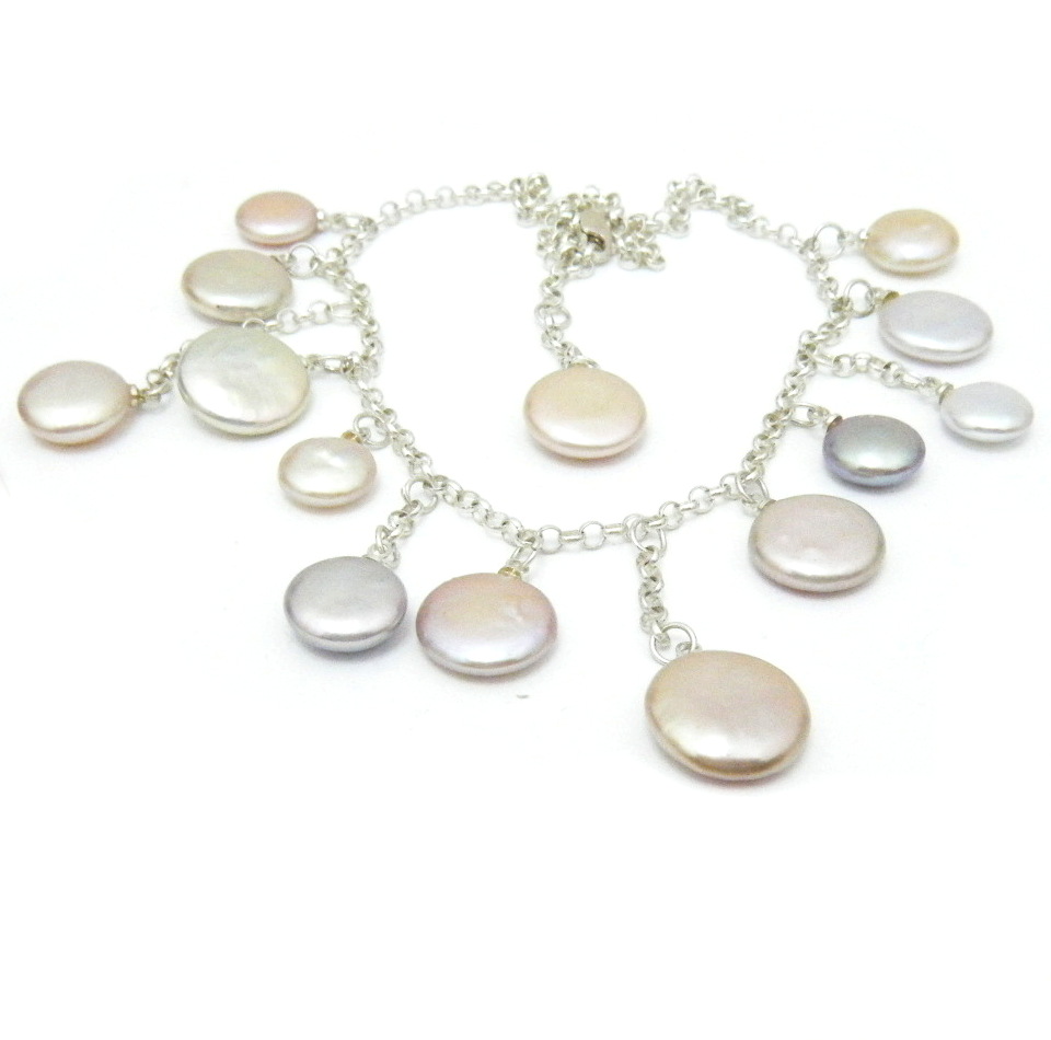Pastel Coin Pearls Station Necklace
